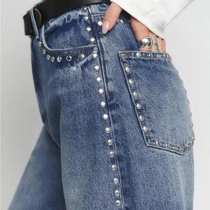 Reformation Blue Straight Leg Studded Jeans